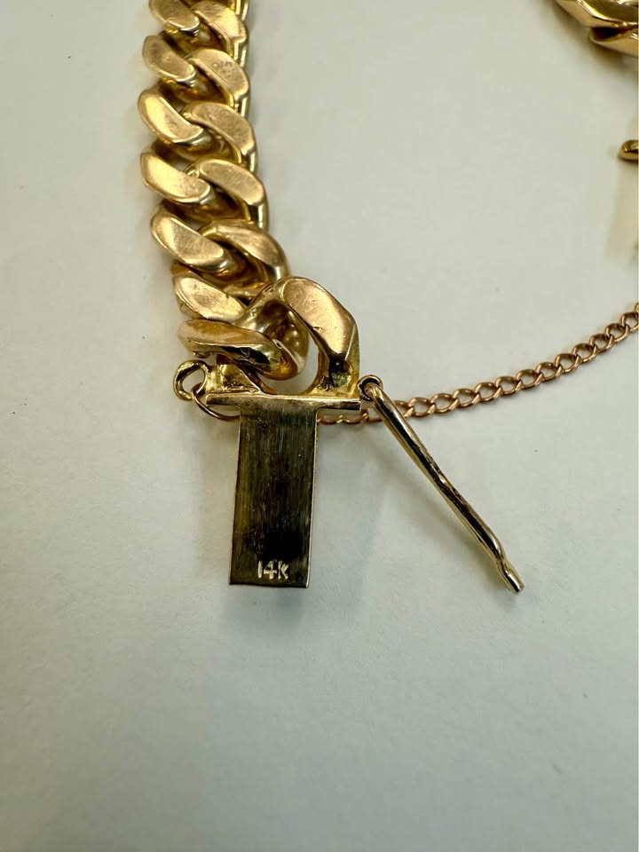 14k extra solid Miami Cuban Bracelet with Safety Chain & Latch