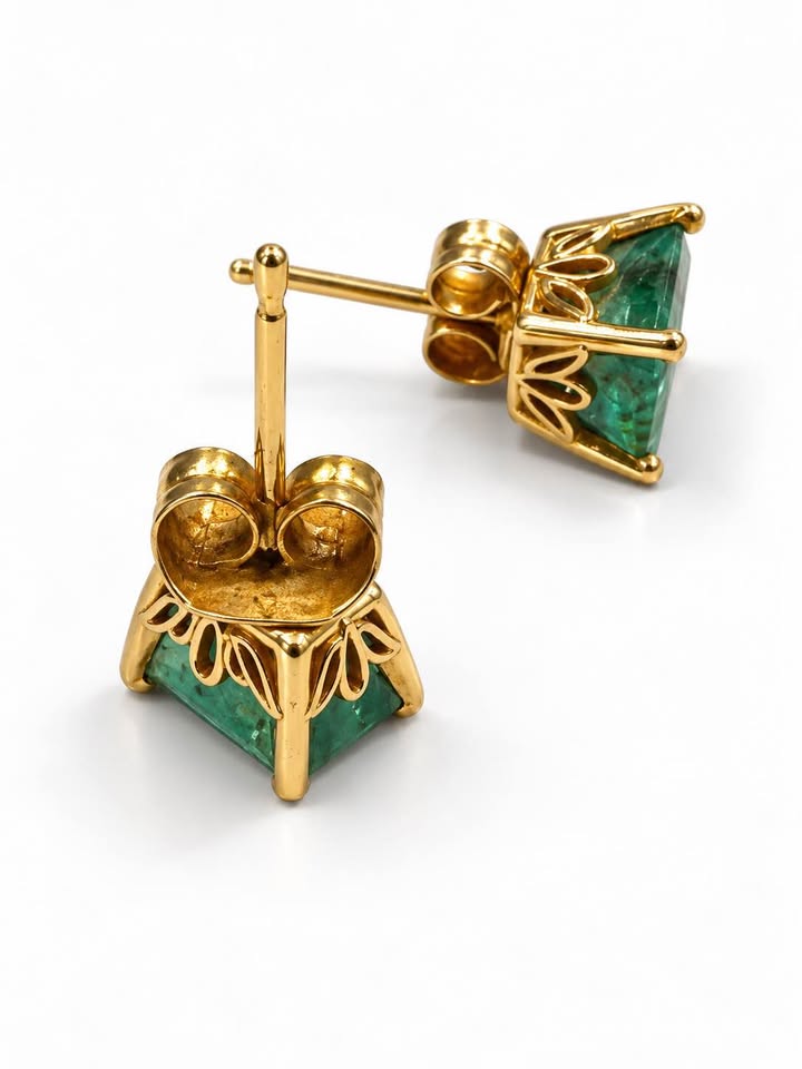 14k Yellow Gold Natural Emerald Studs 1.50CTW