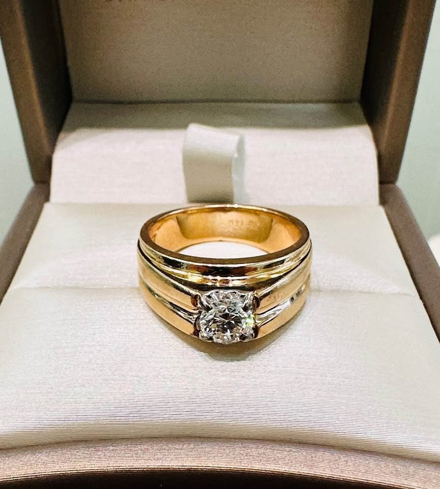 14k Yellow gold solid 10mm Solitaire 0.75ct Natural VS1-G Diamond