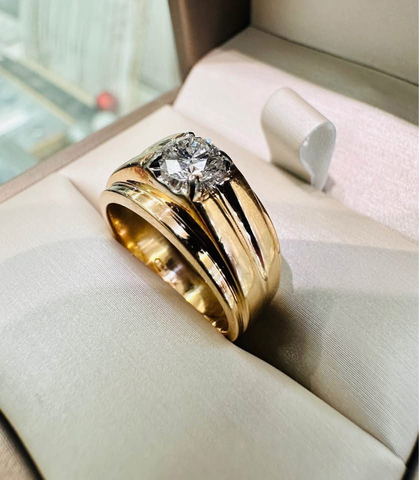 14k Yellow gold solid 10mm Solitaire 0.75ct Natural VS1-G Diamond