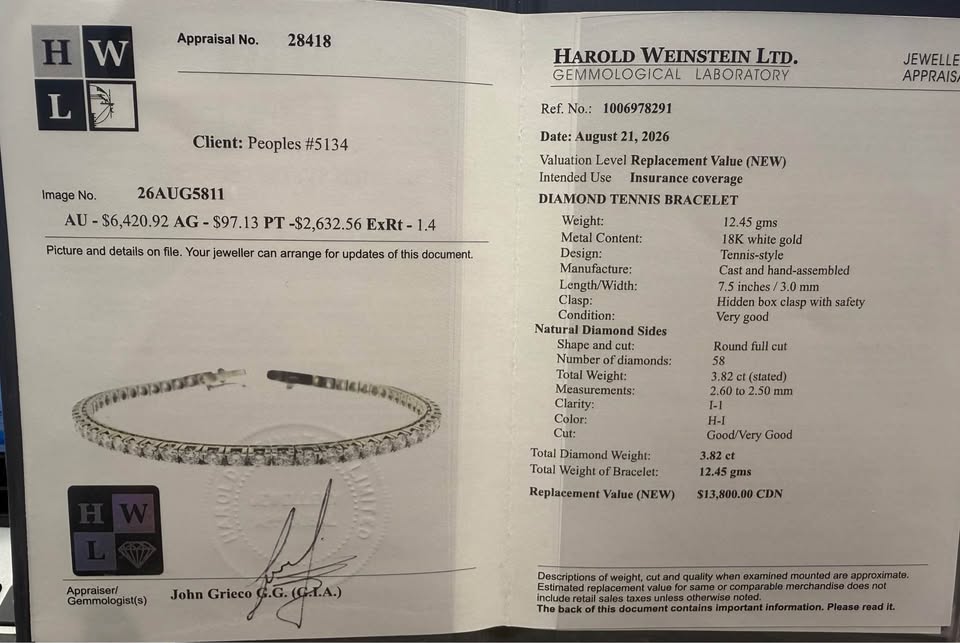 18Karat Natural Diamonds Tennis Bracelet
