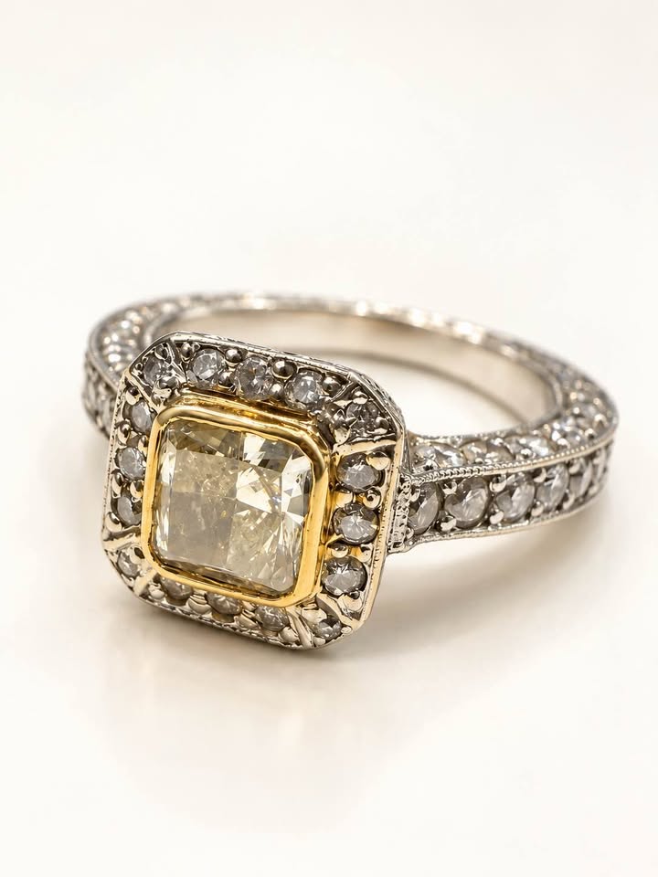 18 Karat Natural Yellow Diamond ArtDeco style Engagement Ring 1.75CTW