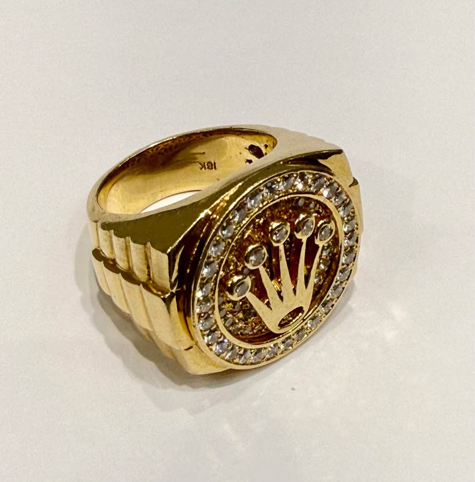 18Karat Solid Gold Rolex Style Natural Diamond Ring 30.56grams 1.00CTW