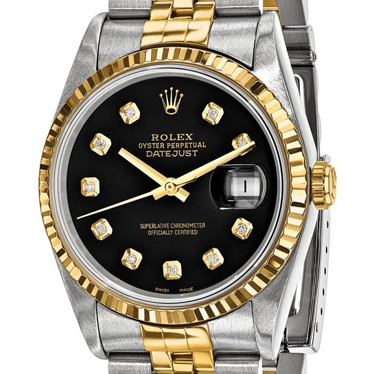 Rolex 18k 36mm Jubilee Datejust Black Diamond Dial Watch