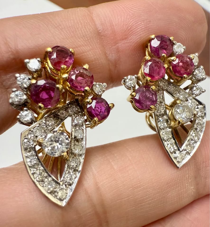 One Of A Kind 18k Gold Earrings 2.75CTW Natural Rubies & 1.10CTW Natural Diamonds