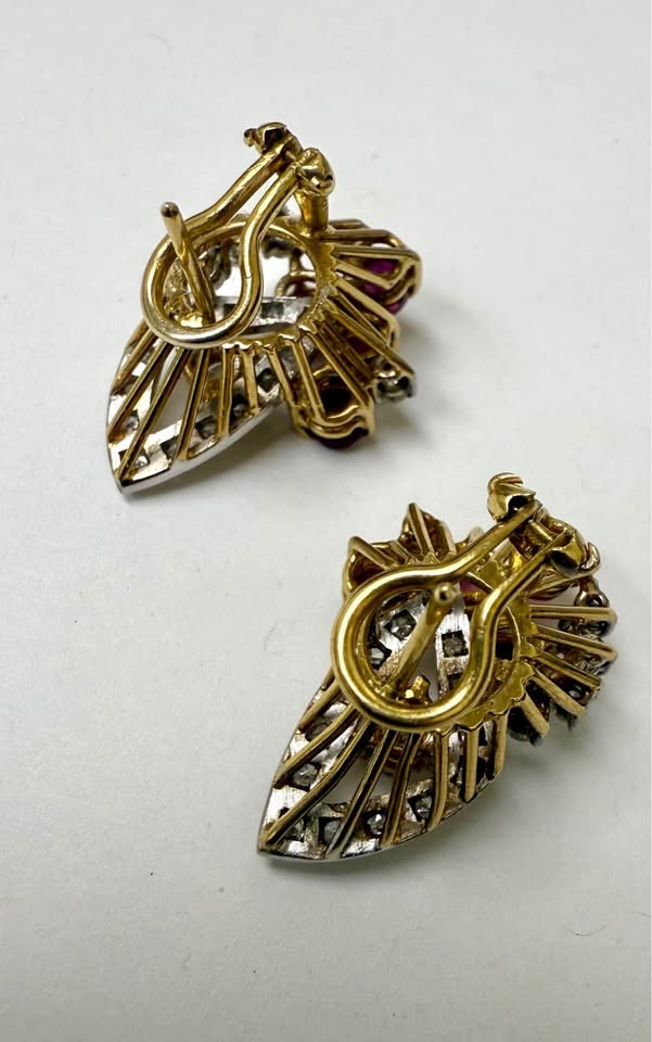 One Of A Kind 18k Gold Earrings 2.75CTW Natural Rubies & 1.10CTW Natural Diamonds