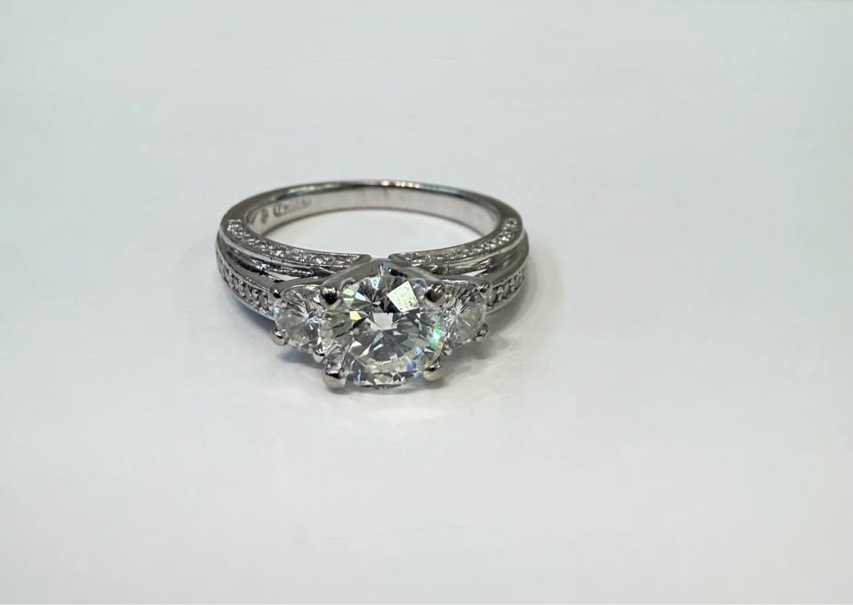 18k Hearts & Arrows Natural Diamond Past Present Future Ring VS2-F 1.58 Carat - Buy Now Pay Later