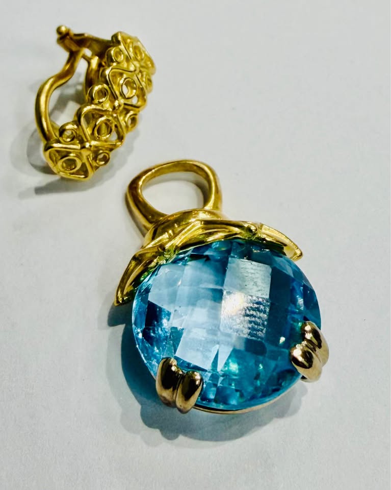 18karat 8.00CTW Natural Blue Topaz Checkerboard Cut Two Ways Earrings