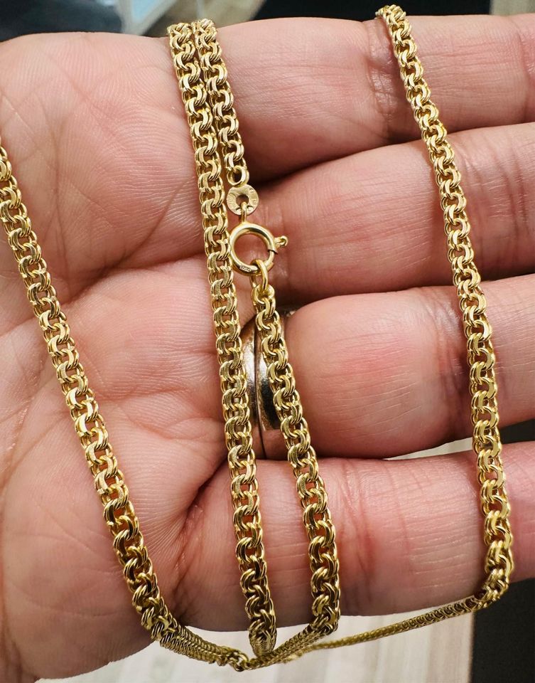 18karat Solid Gold Italian Chain , Triple Handmade Link 28” Long