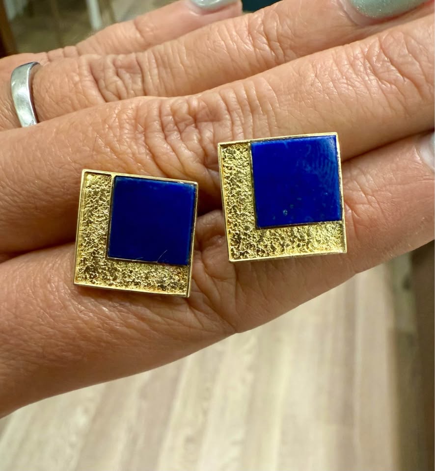 18karat Solid Gold Natural Lapis One Of A Kind Earrings