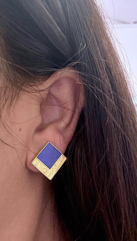 18karat Solid Gold Natural Lapis One Of A Kind Earrings