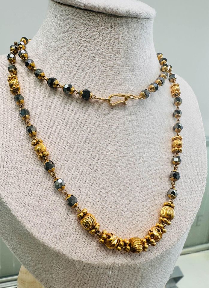 Handmade Statement 18karat solid gold & hematite Necklace 20”