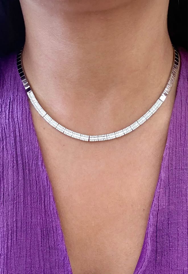 18k white gold 5.00CTW Tennis Necklace VS1-F Quality, 320 Natural Baguette and Rounds ,30grams