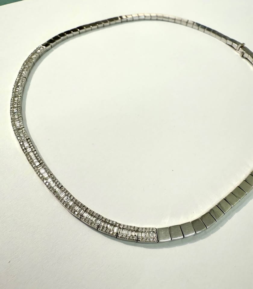 18k white gold 5.00CTW Tennis Necklace VS1-F Quality, 320 Natural Baguette and Rounds ,30grams