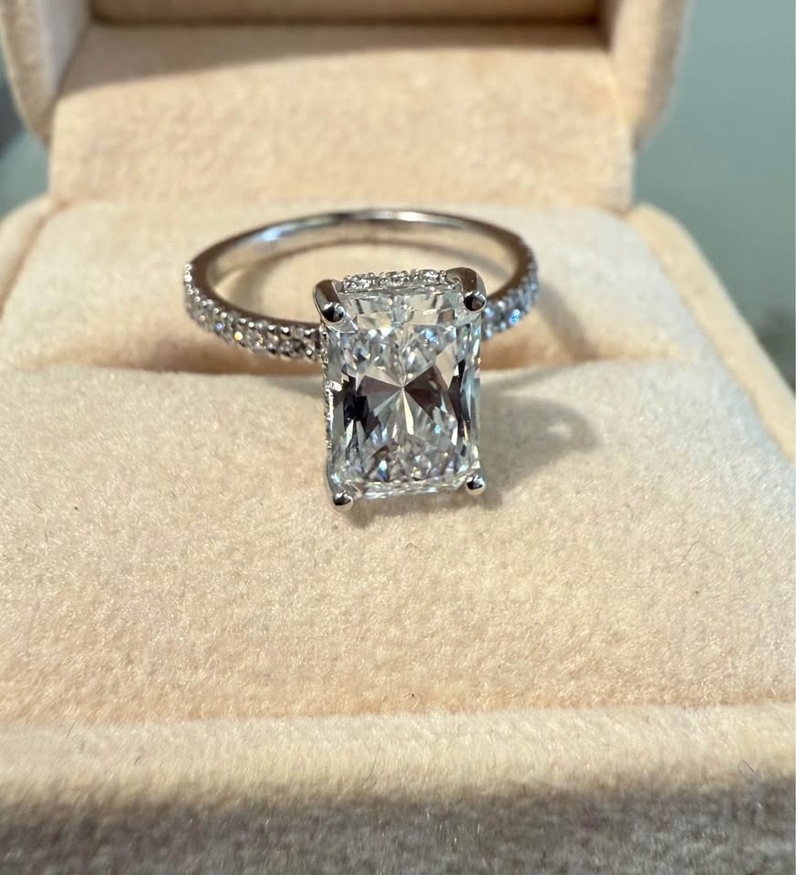 Beautiful 2.03 Carat Radiant Cut Hidden Halo 14karat White Gold Engagement Ring