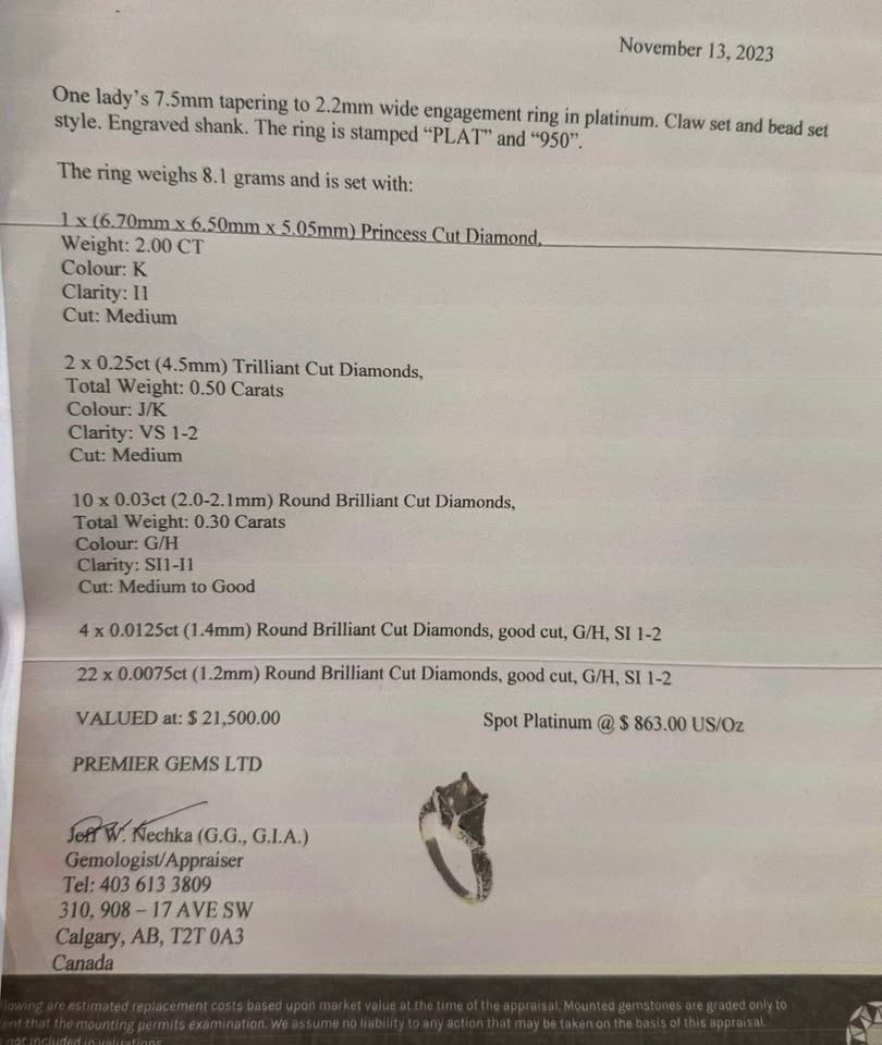 Save 50% off Market Price 3.00 Carat Natural Diamond Platinum Engagement Ring