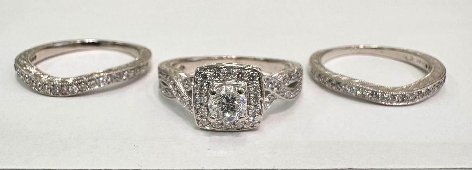 3 Piece Halo Style Wedding Set , 2.00CTW Natural Diamonds in 14k Gold