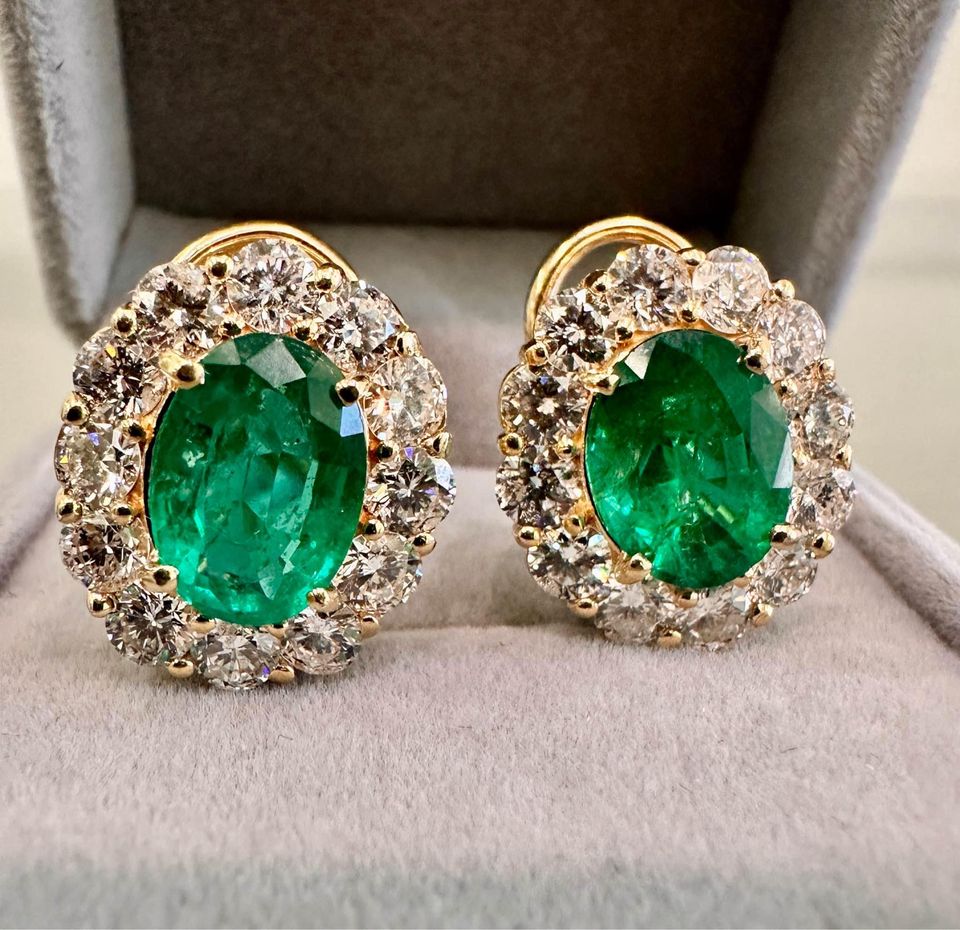 4.35CTW Natural Colombian Emeralds & 3.60CTW Natural Diamond Earrings 14K