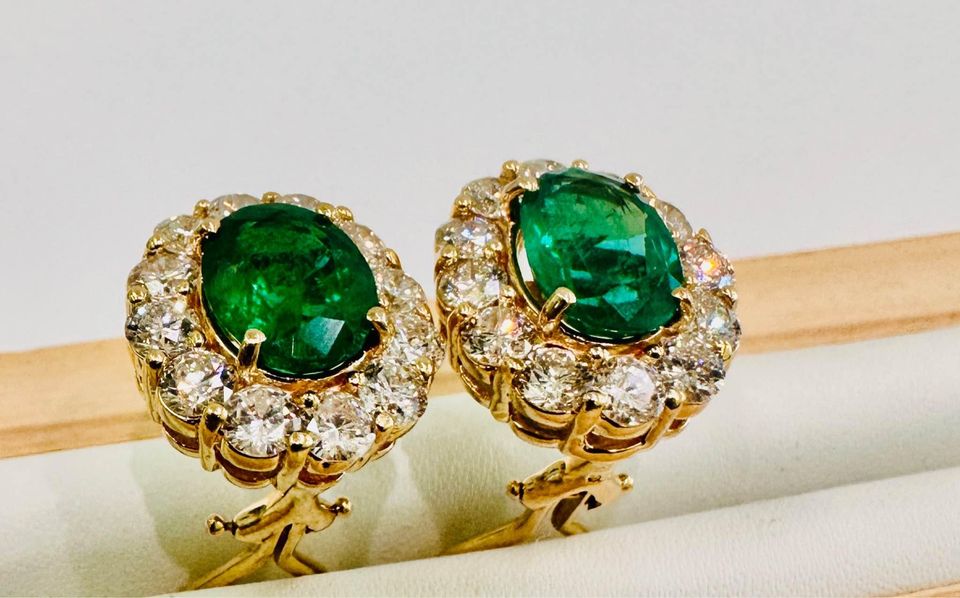 4.35CTW Natural Colombian Emeralds & 3.60CTW Natural Diamond Earrings 14K