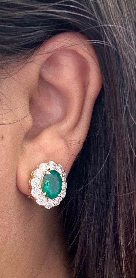 4.35CTW Natural Colombian Emeralds & 3.60CTW Natural Diamond Earrings 14K