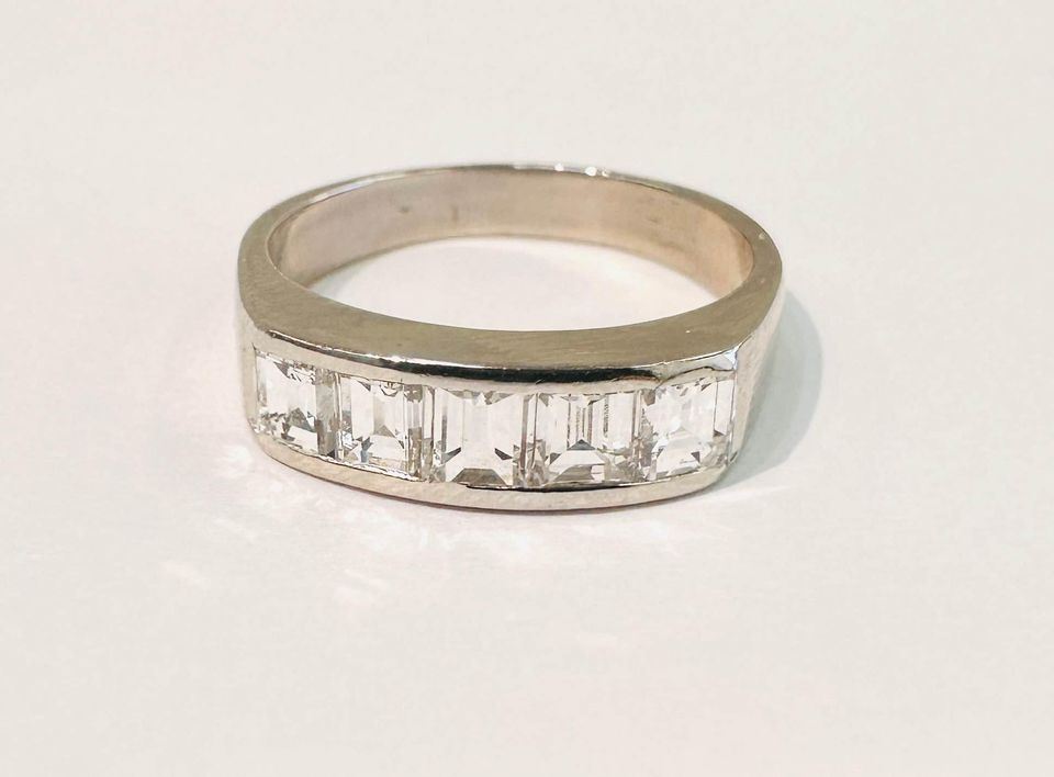 Platinum Natural Diamonds Anniversary Ring , 1.25CTW VVS1-F Princess Cut Diamonds