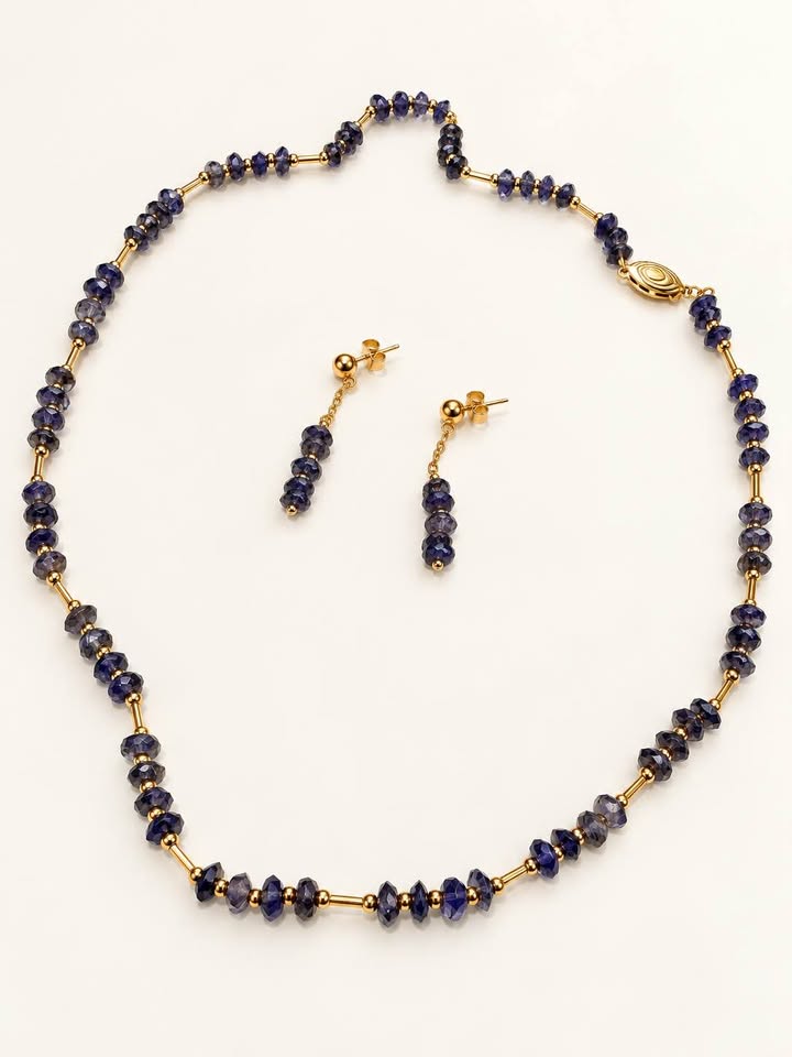 Beautiful 14karat Gold and Natural Amethyst 3pcs set of Earrings and Matching Necklace