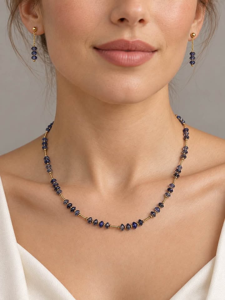 Beautiful 14karat Gold and Natural Amethyst 3pcs set of Earrings and Matching Necklace