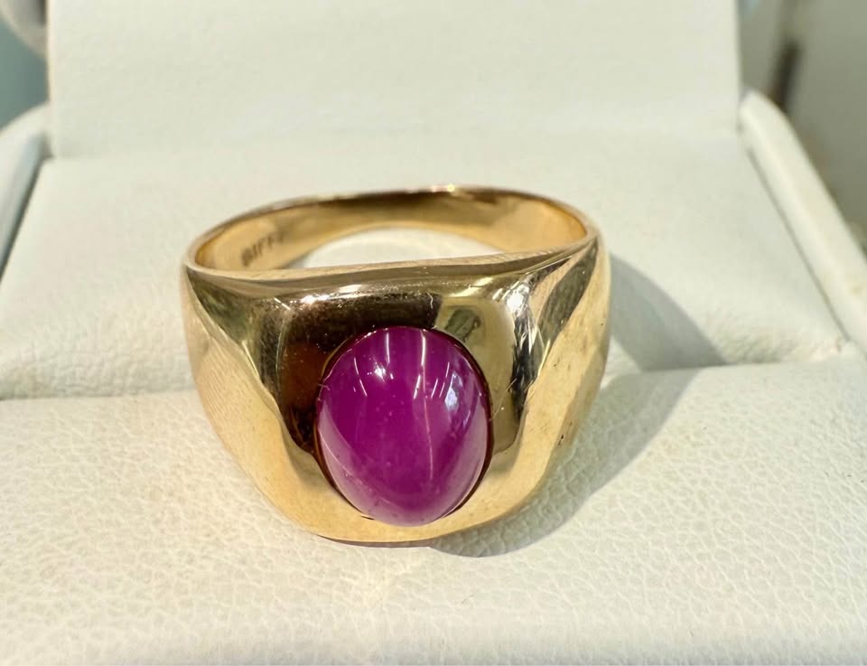 Beautiful Natural Star Ruby Men’s Signet Ring in 10k
