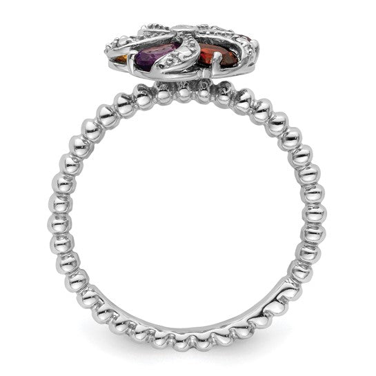 Sterling Silver Gemstone and Diamond Ring