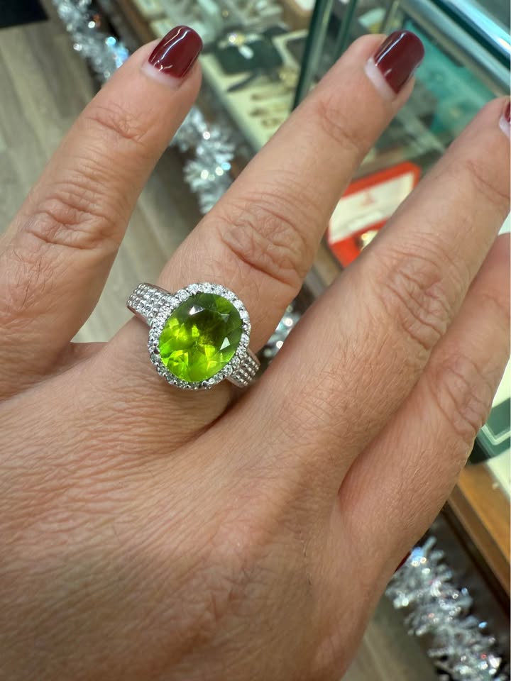 Birks 18Karat White Gold 4.30Carat Natural Peridot & Diamonds Engagement Ring