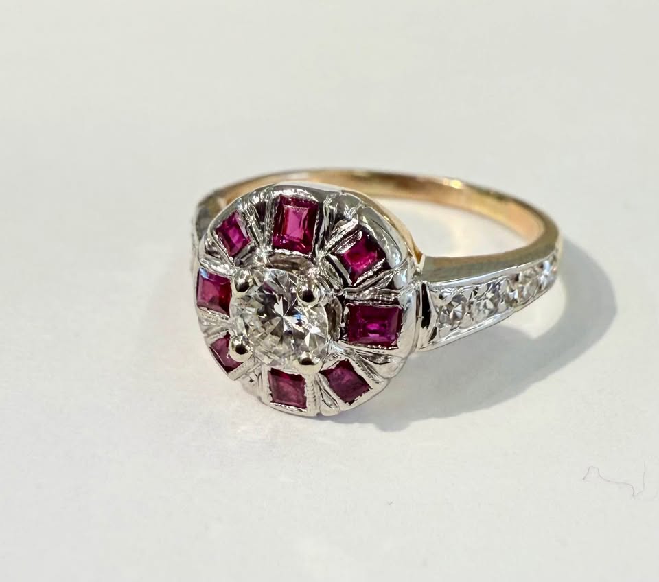 Birks Vintage 18k Gold Art Deco Ring Sets With Natural AAA Quality Rubies and Natural Diamonds