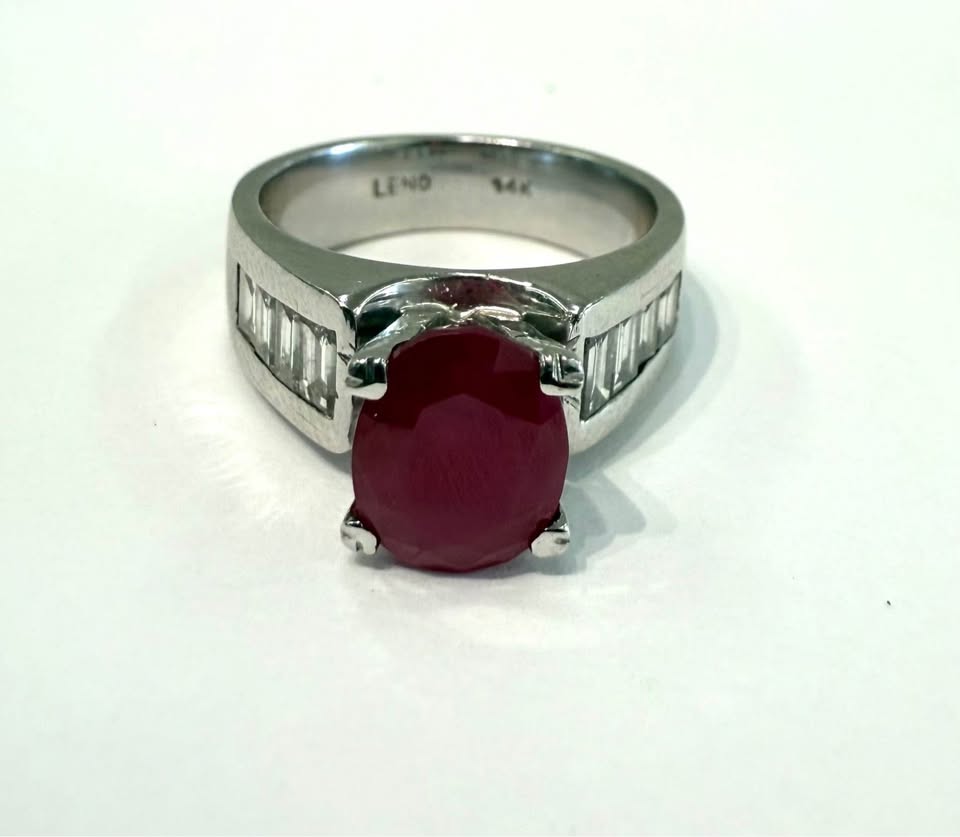 Natural 2.00Carat Ruby and Diamonds Ring in 14k White Gold