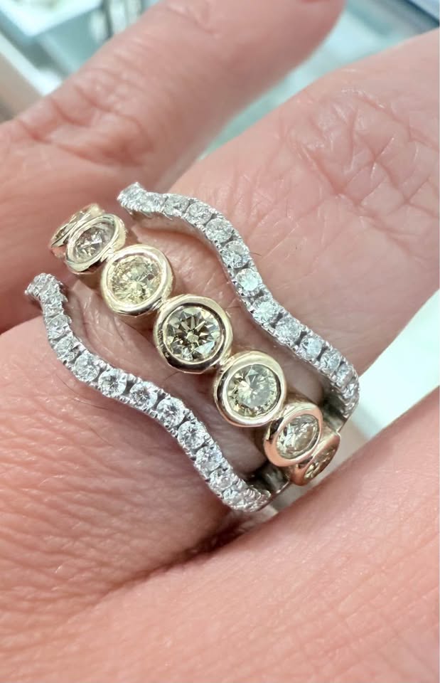 One of a Kind Canary Natural Diamonds Custom Designed Ring in 14k White Gold 1.20CTW