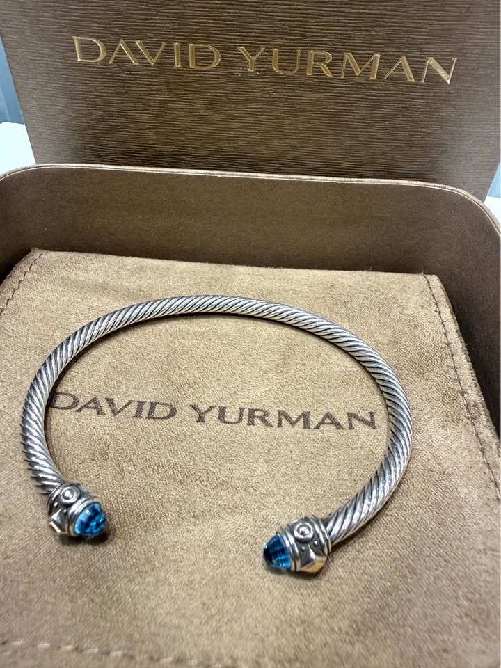 David Yurman Cable Classics Bracelet In Sterling Silver With Large Blue Topaz And 18k Yellow Gold