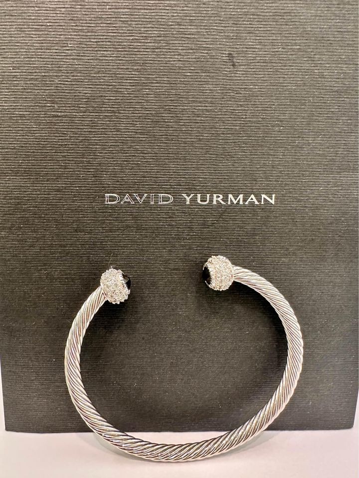 David Yurman Classic Cable Cuff Stainless Steel with Black Onyx and Diamonds-Unisex