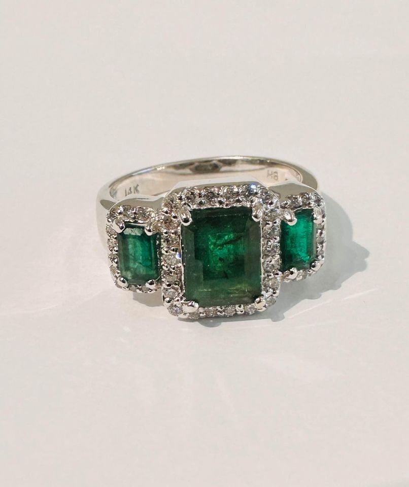 EFFY 14k White Gold 2.5CTW Natural Emeralds & 0.45CTW Diamonds