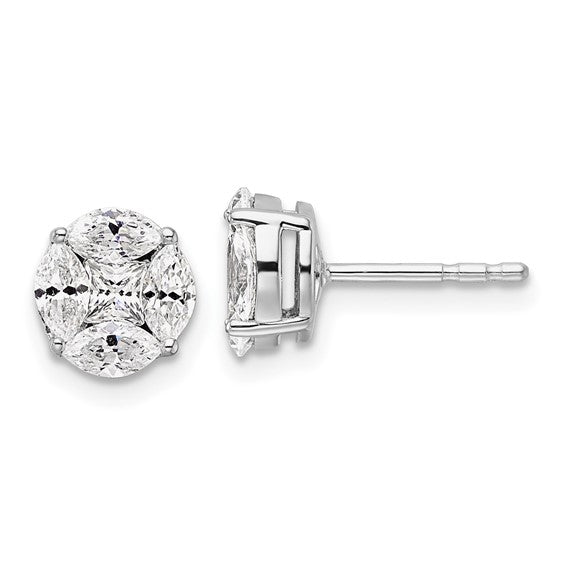 14K White Gold Lab Grown VS/SI FGH Dia Round and Marquise Post Earrings