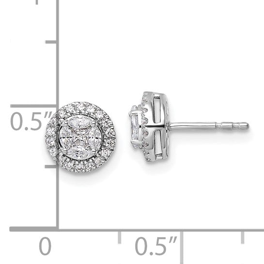 14K White Gold Lab Grown VS/SI FGH Dia Halo Round and Marquise Post Earrings