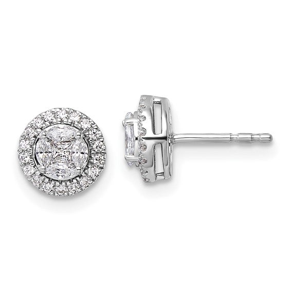 14K White Gold Lab Grown VS/SI FGH Dia Halo Round and Marquise Post Earrings