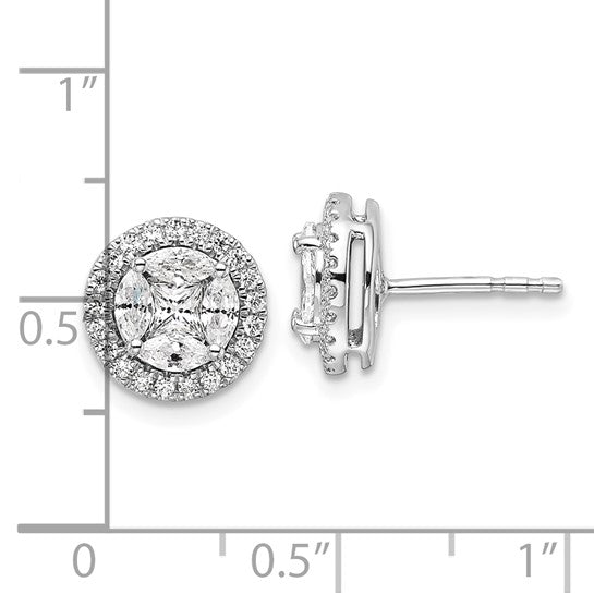 14K White Gold Lab Grown VS/SI FGH Dia Halo Round and Marquise Post Earrings