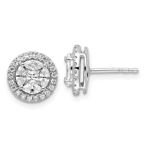 14K White Gold Lab Grown VS/SI FGH Dia Halo Round and Marquise Post Earrings