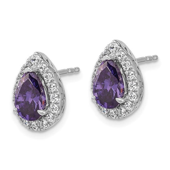 14K White Gold Lab Grown VS/SI FGH Dia and Amethyst Pear Post Earrings