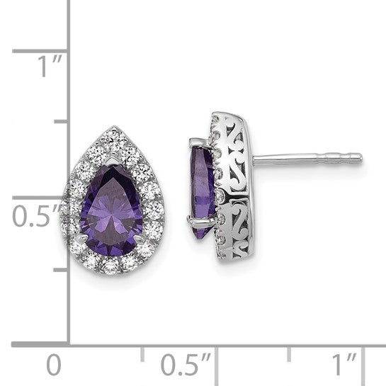 14K White Gold Lab Grown VS/SI FGH Dia and Amethyst Pear Post Earrings