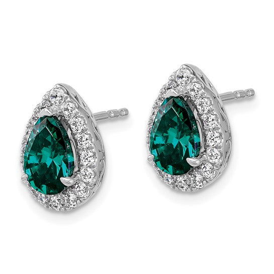 14K White Gold Lab Grown VS/SI FGH Dia and Cr Alexandrite Pear Post Earring