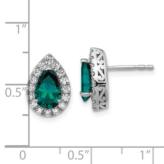 14K White Gold Lab Grown VS/SI FGH Dia and Cr Alexandrite Pear Post Earring