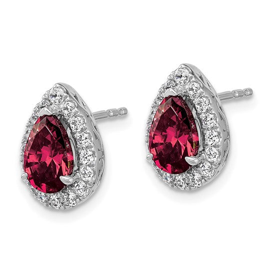 14K White Gold Lab Grown VS/SI FGH Dia and Cr Pink Sapphire Pear Post Earrings