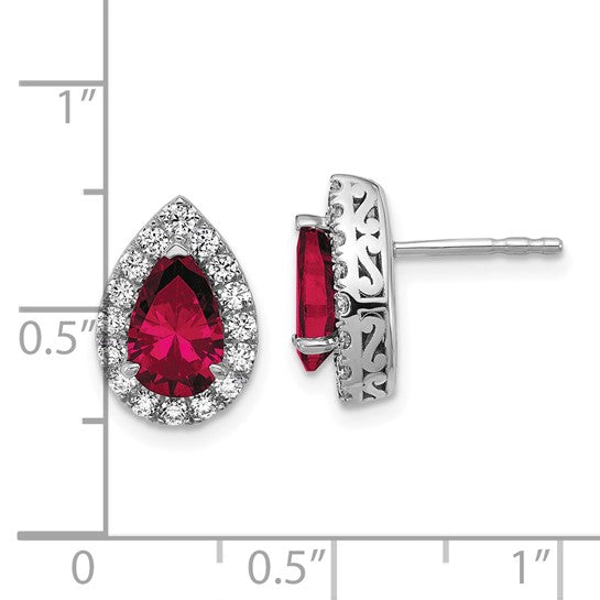 14K White Gold Lab Grown VS/SI FGH Dia and Cr Pink Sapphire Pear Post Earrings