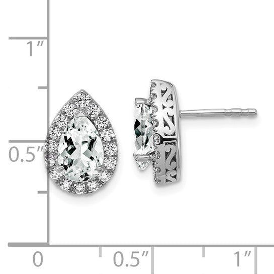 14K White Gold Lab Grown VS/SI FGH Dia and Cr White Sapphire Pear Post Earrings