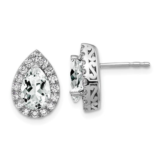 14K White Gold Lab Grown VS/SI FGH Dia and Cr White Sapphire Pear Post Earrings