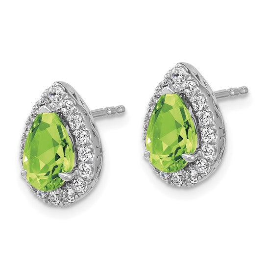 14K White Gold Lab Grown VS/SI FGH Dia and Peridot Pear Post Earrings